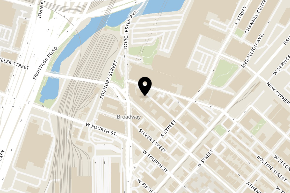 Map showing the location of Kahaani on Broadway on 22 W Broadway in Boston